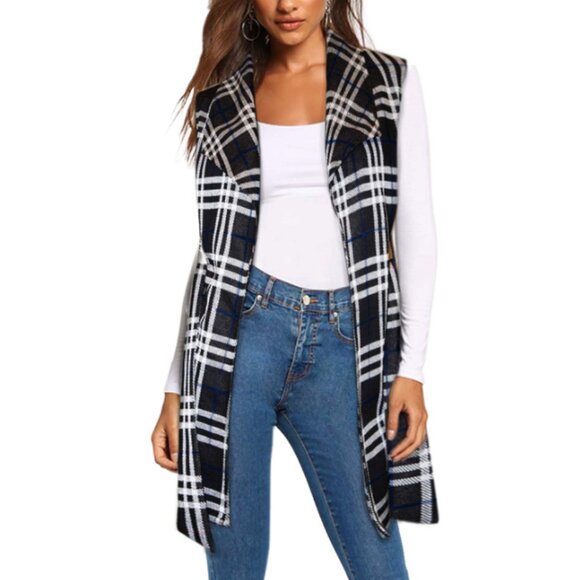 Hybrid & Company Black and White Plaid Vest - Picture 2 of 13